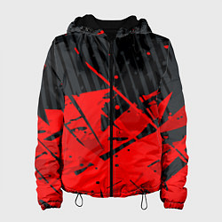 Куртка с капюшоном женская Красные брызги на черном фоне, цвет: 3D-черный