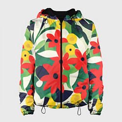 Куртка с капюшоном женская Цветочный яркий паттерн, цвет: 3D-черный