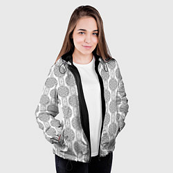 Куртка с капюшоном женская Бело -серый дамасский восточный узор, цвет: 3D-черный — фото 2