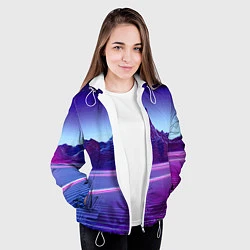 Куртка с капюшоном женская Neon mountains - Vaporwave, цвет: 3D-белый — фото 2