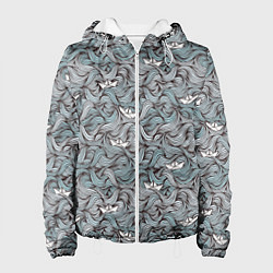 Куртка с капюшоном женская Кораблик бумажный на волнах, цвет: 3D-белый