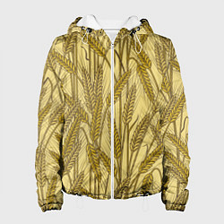 Куртка с капюшоном женская Винтажные колоски пшеницы, цвет: 3D-белый
