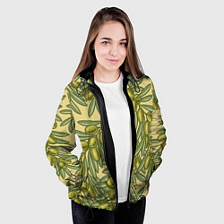Куртка с капюшоном женская Винтажные ветви оливок, цвет: 3D-черный — фото 2