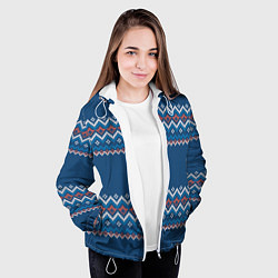 Куртка с капюшоном женская Вязанный синий стиль, цвет: 3D-белый — фото 2