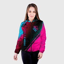 Куртка с капюшоном женская System of a Down - neon gradient: надпись, символ, цвет: 3D-черный — фото 2
