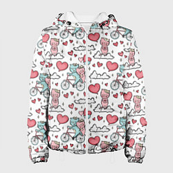 Куртка с капюшоном женская Влюблённые кот и кошка на велосипеде, цвет: 3D-белый