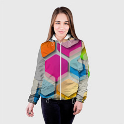 Куртка с капюшоном женская Абстрактные разноцветные геометрические фигуры, цвет: 3D-белый — фото 2