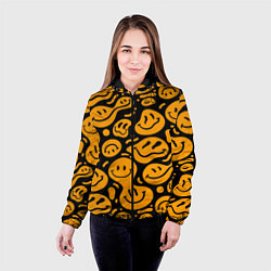 Куртка с капюшоном женская Растекающийся оранжевый смайл, цвет: 3D-черный — фото 2