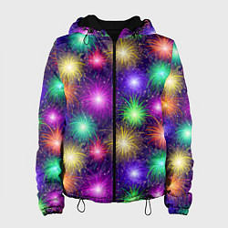 Куртка с капюшоном женская Праздничный салют - фейерверк, цвет: 3D-черный