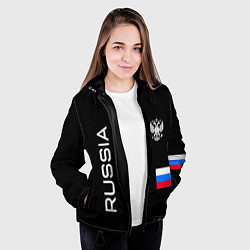 Куртка с капюшоном женская Россия и три линии на черном фоне, цвет: 3D-черный — фото 2