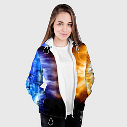 Куртка с капюшоном женская Борьба двух стихий - лёд и пламя, цвет: 3D-белый — фото 2