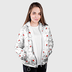 Куртка с капюшоном женская Паттерн новогодний котик, цвет: 3D-белый — фото 2
