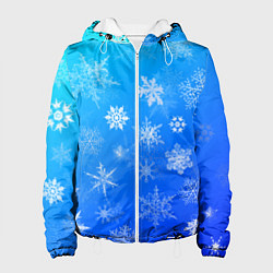 Куртка с капюшоном женская Снежинки в небе, цвет: 3D-белый