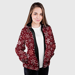 Куртка с капюшоном женская Новогодний узор из снежинок, цвет: 3D-черный — фото 2