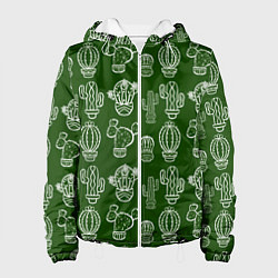 Куртка с капюшоном женская Кактусовый паттерн, цвет: 3D-белый