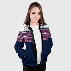 Куртка с капюшоном женская Скандинавский орнамент на синем, бордовом фоне, цвет: 3D-черный — фото 2