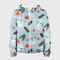 Куртка с капюшоном женская Снеговики и ягодки, цвет: 3D-белый