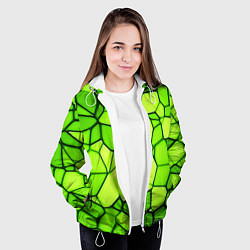 Куртка с капюшоном женская Неоновые салатовые осколки, цвет: 3D-белый — фото 2
