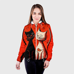 Куртка с капюшоном женская Влюблённые кошки на красном фоне, цвет: 3D-белый — фото 2