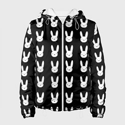 Куртка с капюшоном женская Bunny pattern black, цвет: 3D-белый