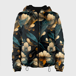 Куртка с капюшоном женская Узор цветочный паттерн, цвет: 3D-черный