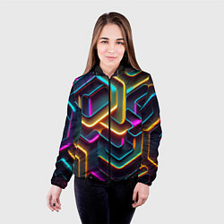 Куртка с капюшоном женская Неоновый узор на стене, цвет: 3D-черный — фото 2
