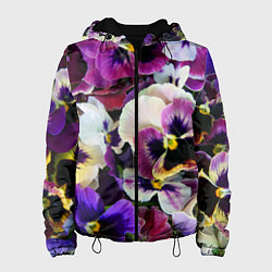 Куртка с капюшоном женская Красивые анютины глазки, цвет: 3D-черный