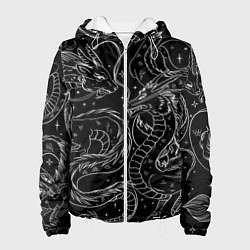 Куртка с капюшоном женская Дракон - унесенные призраками: тату на черном, цвет: 3D-белый