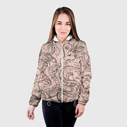 Куртка с капюшоном женская Дракон - унесенные призраками: тату на бежевом, цвет: 3D-белый — фото 2