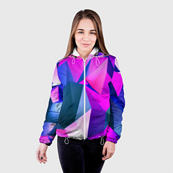 Куртка с капюшоном женская Neon blue polygons, цвет: 3D-белый — фото 2