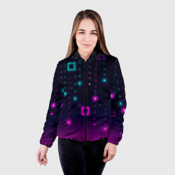 Куртка с капюшоном женская Светящиеся неоновые квадраты, цвет: 3D-черный — фото 2