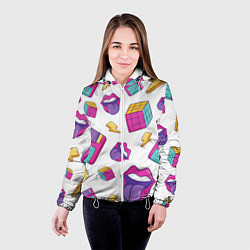 Куртка с капюшоном женская Паттерн в стиле 90-х, цвет: 3D-белый — фото 2