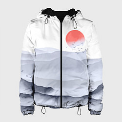 Куртка с капюшоном женская Японский пейзаж - восход солнца, цвет: 3D-черный