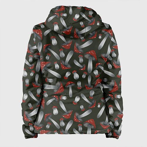 Женская куртка Мухоморы - паттерн / 3D-Черный – фото 2