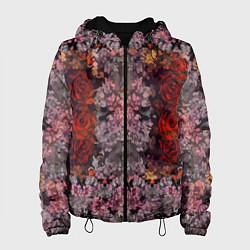 Куртка с капюшоном женская Розы и сирень, цвет: 3D-черный