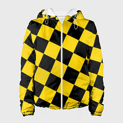 Куртка с капюшоном женская Черно-желтая крупная клетка, цвет: 3D-белый