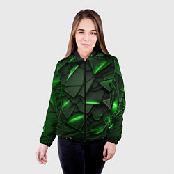 Куртка с капюшоном женская Зеленые объемные осколки, цвет: 3D-черный — фото 2