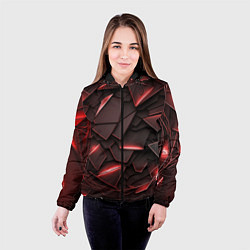 Куртка с капюшоном женская Красные элементы с неоновым свечением, цвет: 3D-черный — фото 2