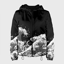 Куртка с капюшоном женская Японские волны на темном фоне, цвет: 3D-черный