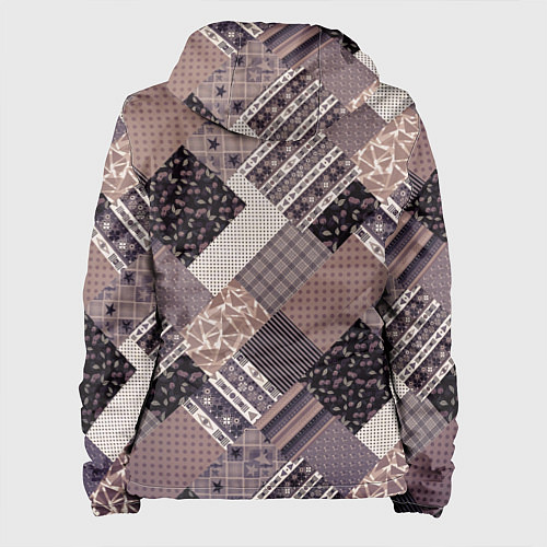 Женская куртка Коричневый узор в стиле фолк-пэчворк / 3D-Черный – фото 2