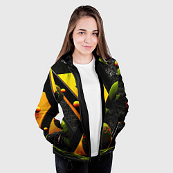 Куртка с капюшоном женская Объемные зеленые листья, цвет: 3D-черный — фото 2