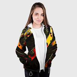 Куртка с капюшоном женская Зеленая текстура оранжевые полосы, цвет: 3D-белый — фото 2