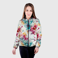 Куртка с капюшоном женская Орхидеи акварельные брызги - паттерн, цвет: 3D-черный — фото 2