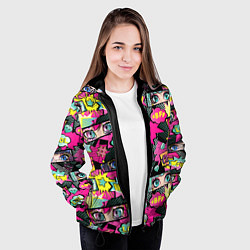 Куртка с капюшоном женская Глаза аниме-девушки: cool pattern, цвет: 3D-черный — фото 2