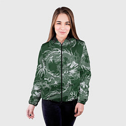 Куртка с капюшоном женская Татуировка дракона на зеленом фоне, цвет: 3D-черный — фото 2