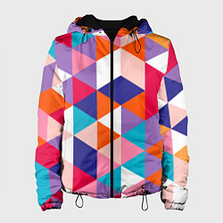 Куртка с капюшоном женская Ромбический разноцветный паттерн, цвет: 3D-черный