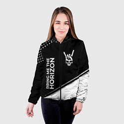 Куртка с капюшоном женская Bring Me the Horizon и рок символ на темном фоне, цвет: 3D-черный — фото 2