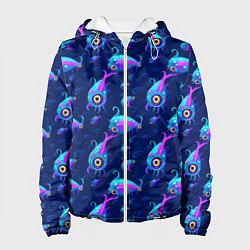 Куртка с капюшоном женская Subnautica паттерн с рыбами, цвет: 3D-белый