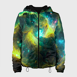 Куртка с капюшоном женская Небула в космосе в зеленых тонах - нейронная сеть, цвет: 3D-черный
