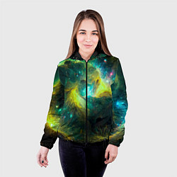 Куртка с капюшоном женская Небула в космосе в зеленых тонах - нейронная сеть, цвет: 3D-черный — фото 2